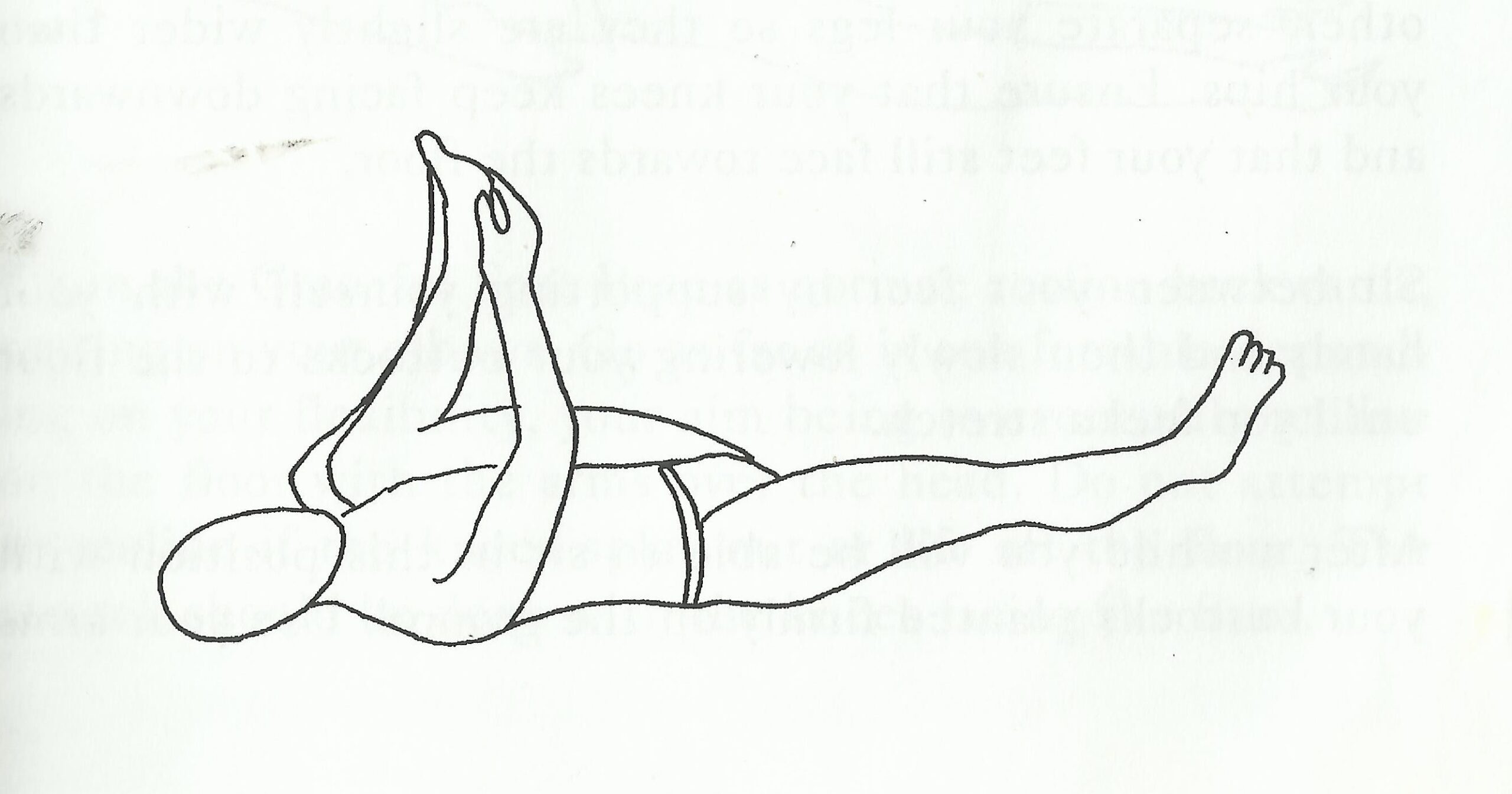 Reclining hip stretch on the back, one foot held in both hands with the knee drawn toward the shoulder