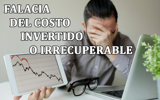 A figure weighing up whether to continue with a failing investment