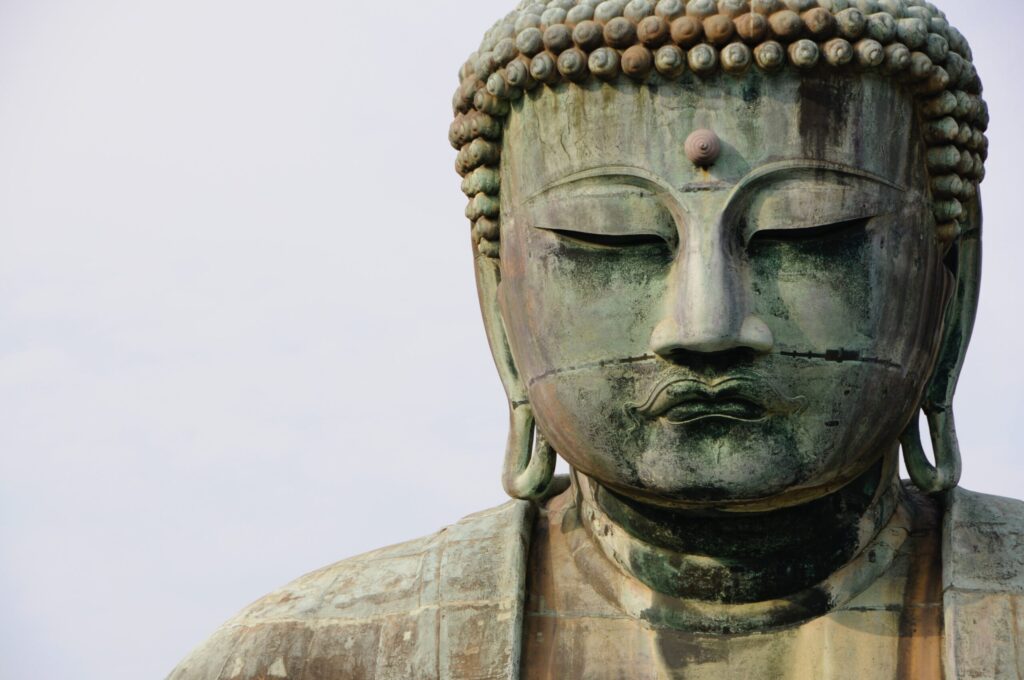 A Buddha statue seated in meditation