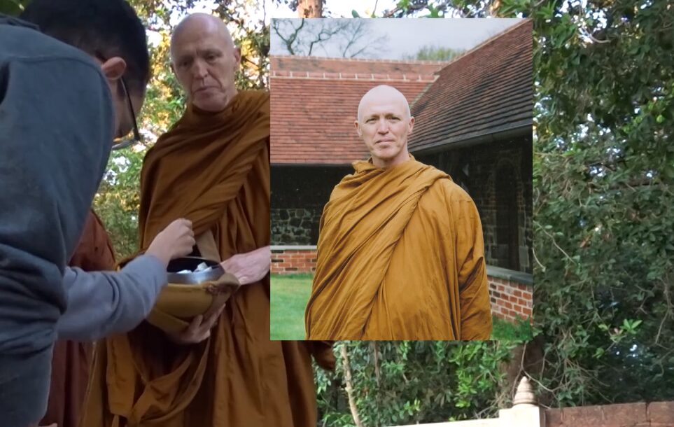 Ajahn Sucitto receiving the food offering at Wat Pah Nanachat
