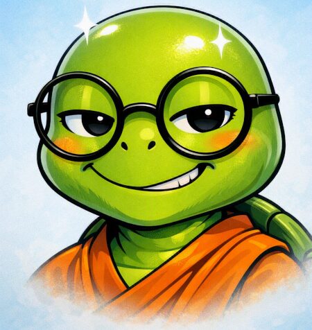 Turtle with shiny shaved head